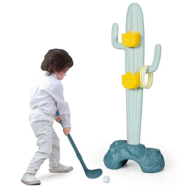 3-in-1 Cactus Toy Stand Sports Activity Center with Golf and Ring-Toss