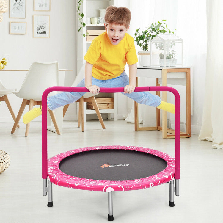 36 Inch Kids Trampoline Mini Rebounder with Full Covered Handrail (Pink)