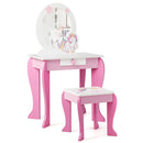 Kids Wooden Makeup Dressing Table and Chair Set with Mirror and Drawer - Pink