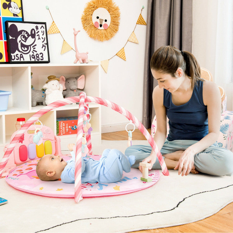 Baby Activity Play Mat with 5 Hanging Sensory Toys (Pink)