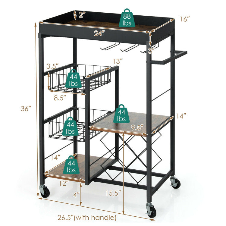 4-Tier Kitchen Bar Cart with Wine Rack