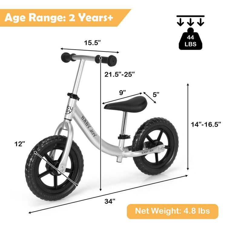 Aluminum Adjustable No Pedal Balance Bike for Kids