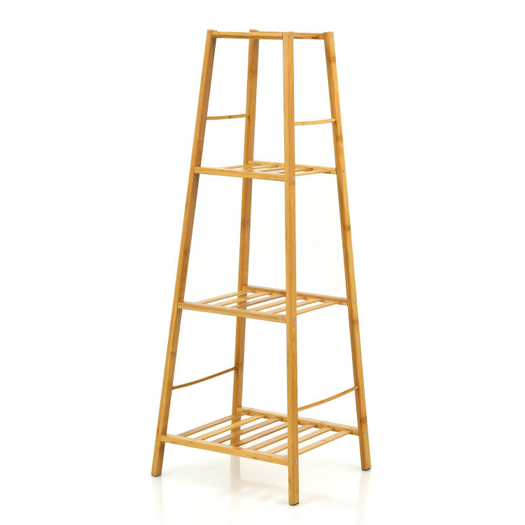 4-Potted Bamboo Tall Plant Holder Stand - Natural