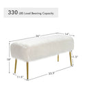 Modern Faux Fur Ottoman Bench with Golden Legs  - White