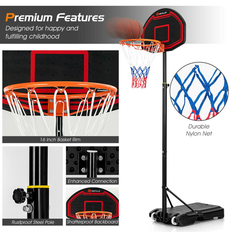 Adjustable Kids Basketball Hoop Stand with Durable Net and Wheel