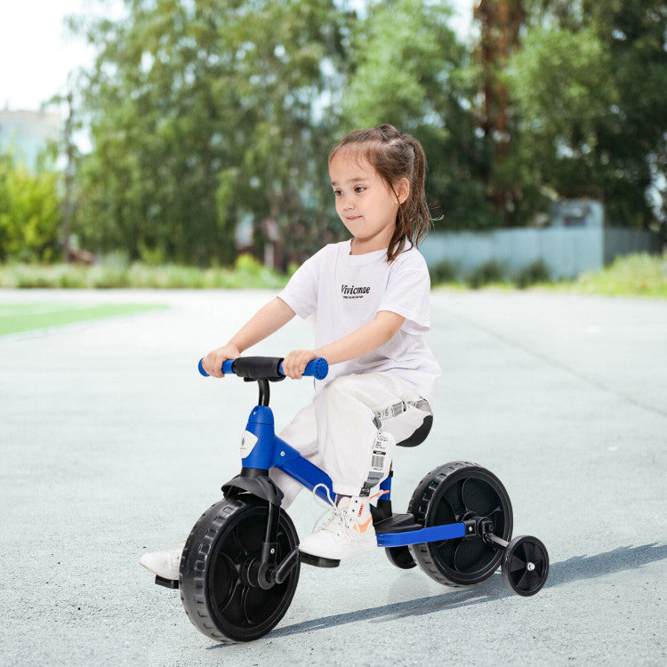 4-in-1 Kids Training Bike Toddler Tricycle with Training Wheels and Pedals - Blue