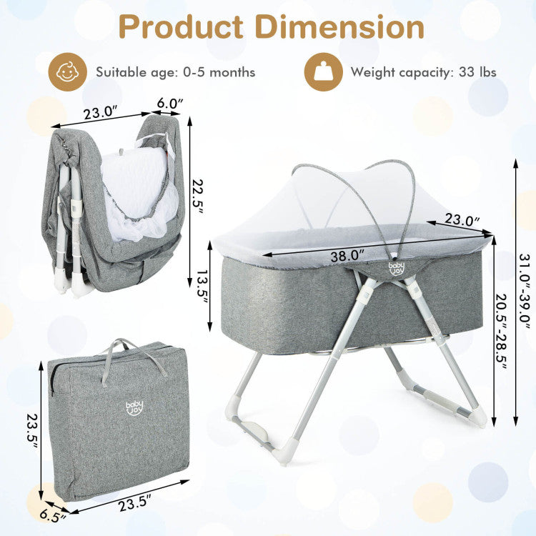 2-In-1 Baby Bassinet with Mattress and Net (Gray)