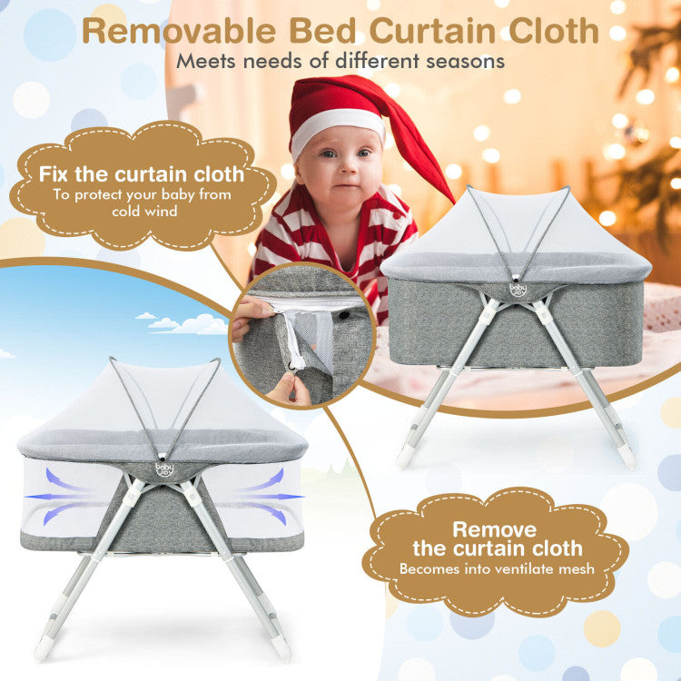 2-In-1 Baby Bassinet with Mattress and Net (Gray)