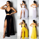 Summer Beach Party Dress Maxi Crop Top Two Piece Split Skirt Set