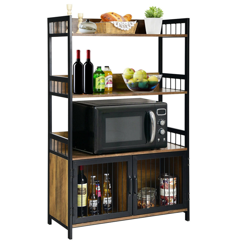 3-Tier Baker’s Rack Industrial Kitchen Microwave Oven Stand w/Storage Cabinet