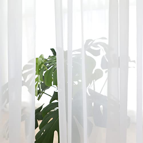 White Sheer Curtains 84 Inches Long 2 Panels,Rod Pocket Semi Sheer Window Curtains