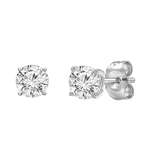 1.00 Carat Diamond, Stylish Prong Set 14K White Gold Round-cut Earring