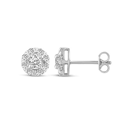 Diamond Stud Earrings Set in 925 Sterling Silver