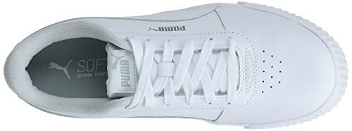 PUMA Women's Carina Sneaker, White White Silver, 7 M US