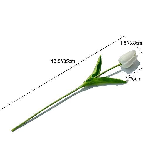 20pcs White Flowers Artificial Tulip Silk Flowers 13.5"