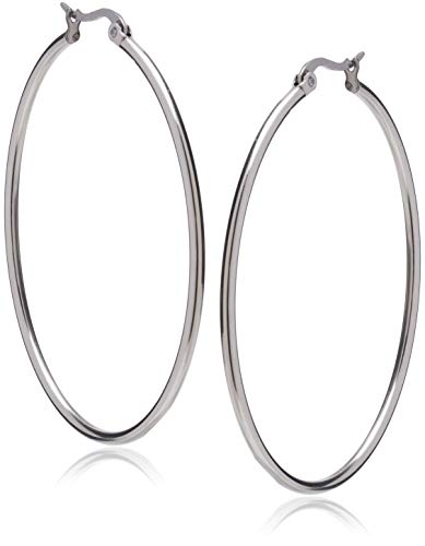 Amazon Essentials Stainless Steel Rounded Tube Hoop Earrings (50mm)