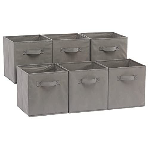 Collapsible Fabric Storage Cubes Organizer with Handles, Gray - Pack of 6