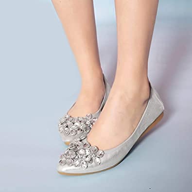 Women Ballet Flats Rhinestone Wedding Ballerina Shoes Foldable Sparkly Comfort Slip on