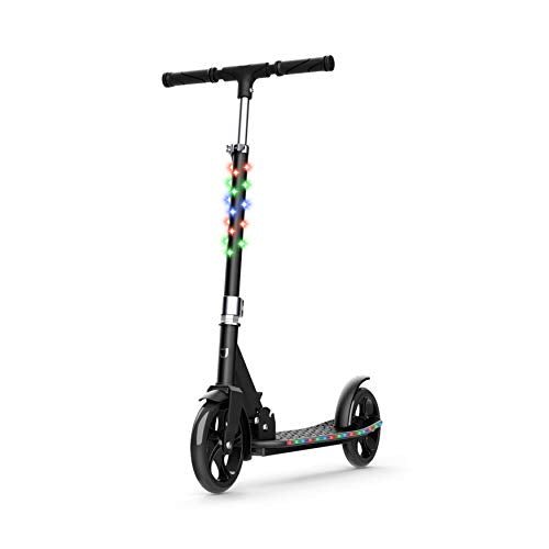 Folding Kick Scooter, Black - Wide Deck, Rear Foot Brake