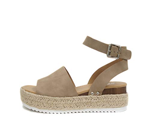 Open Toe Buckle Ankle Strap Espadrilles Flatform Wedge Casual Sandal