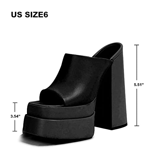 Womens Chunky High Heel Sandals Double Platform Slip On Slippers Open Square Toe