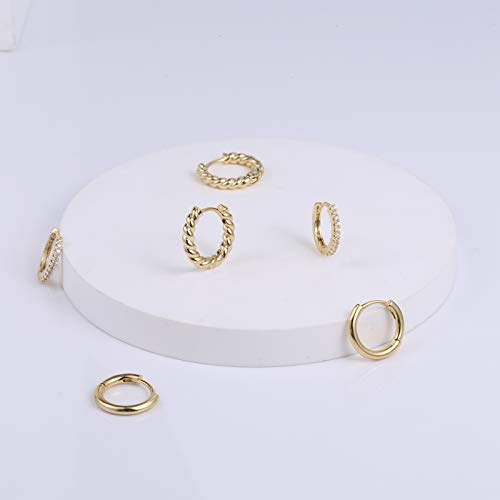 3 Pairs Small Huggie Hoop Earrings Set 14K Gold Hypoallergenic Lightweight Huggie