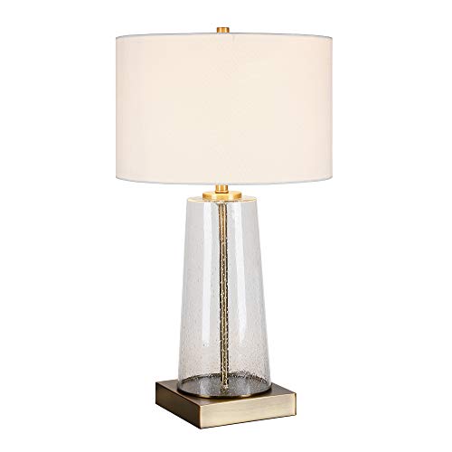 Dax 27.5" Tall Table Lamp with Fabric Shade in Seeded Glass/Brass/White