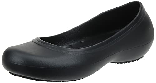 Crocs Women's At Work Ballet Flats| Slip Resistant Work Shoes, Black, 8 Women