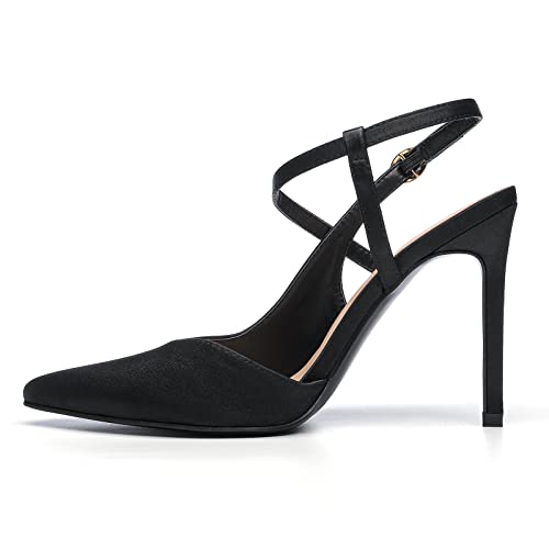 Women’s High Heel Pumps Pointed Closed Toe Ankle Strap Buckle Santin Shoes