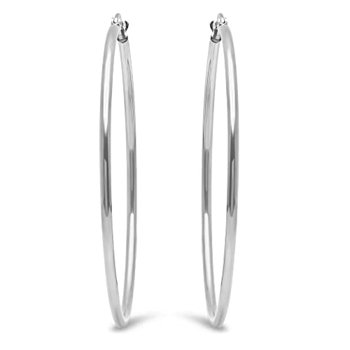 Amazon Essentials Stainless Steel Rounded Tube Hoop Earrings (50mm)