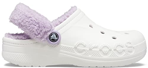 Crocs Unisex Men's and Women's Baya Lined Fuzz Strap Clog, White/Lavender, 7 US