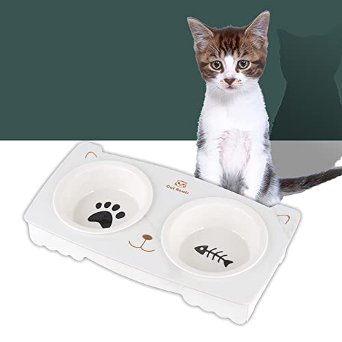 Cat Bowl Ceramic Pet Double Bowl Puppy Plate, Food and Water Bowl Set