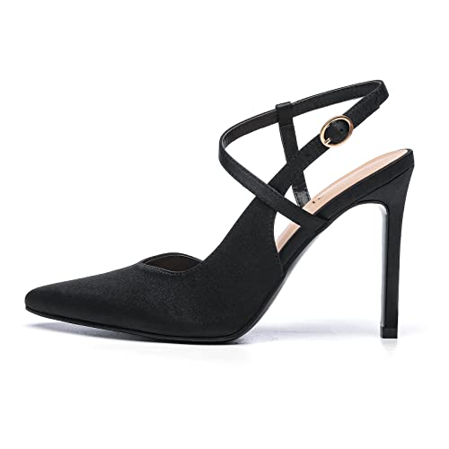 Women’s High Heel Pumps Pointed Closed Toe Ankle Strap Buckle Santin Shoes