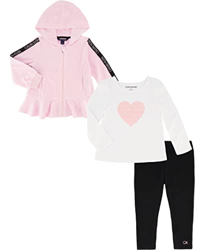 Girls' 3 Pieces Jacket Pants Set, Pink/White/Black, 5