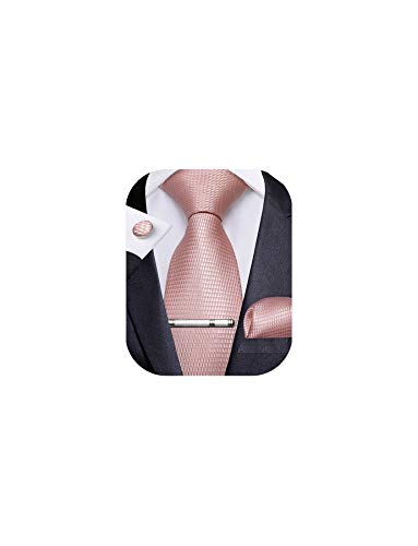 Mens Blush Pink Tie Set Rose Gold Ties for Men Silk Plaids