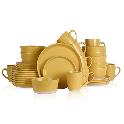 Stone Lain Jules Stoneware 32-piece Round Dinnerware Set, Yellow