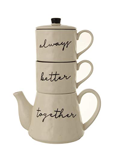 White & Black Always Better Together Stoneware Stacking Teapot & Mugs with Lid Mug