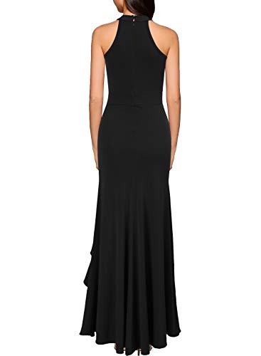 WOOSEA Women's High Neck Split Bodycon Mermaid Evening Cocktail Long Dress Black