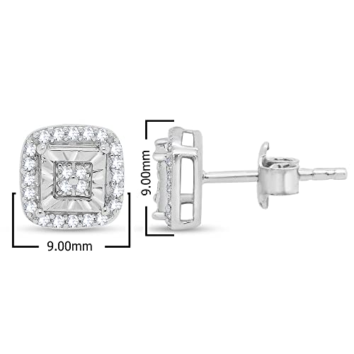 Miracle Set Square Cut Cluster Halo Stud Earrings For Women - 0.15 Cttw Round Cut