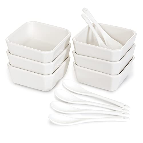 6 Oz White Porcelain Serving Bowls Set – 6 Small Bowls and 6 Serving Spoons