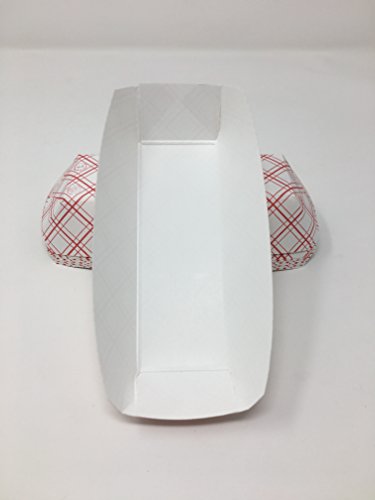 7 Inch Paper Hot Dog Tray in Red White Pattern. Pack of 100. Disposable, Made in USA