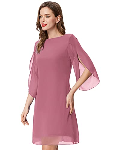 Women 3/4 Sleeve Loose Chiffon Tunic Dress Shift Dress