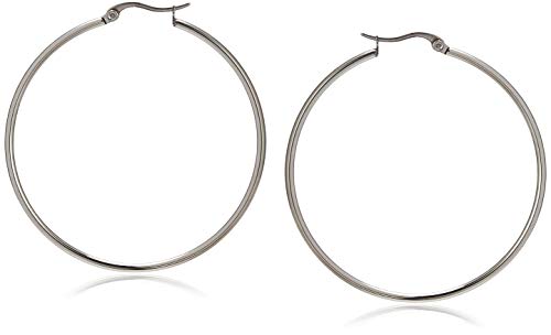 Amazon Essentials Stainless Steel Rounded Tube Hoop Earrings (50mm)