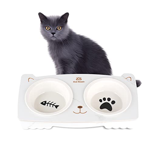 Cat Bowl Ceramic Pet Double Bowl Puppy Plate, Food and Water Bowl Set