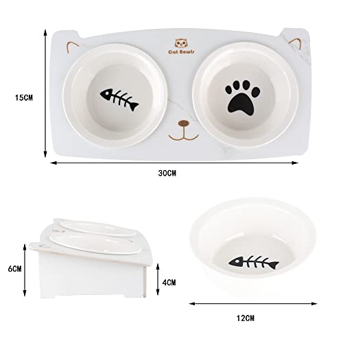 Cat Bowl Ceramic Pet Double Bowl Puppy Plate, Food and Water Bowl Set