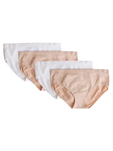 Girls' Seamless Bikini Brief, 2-pack Underwear, Sand/White 4-pack, Large US