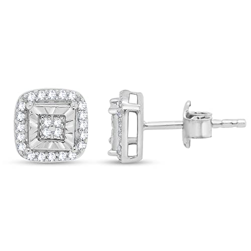 Miracle Set Square Cut Cluster Halo Stud Earrings For Women - 0.15 Cttw Round Cut