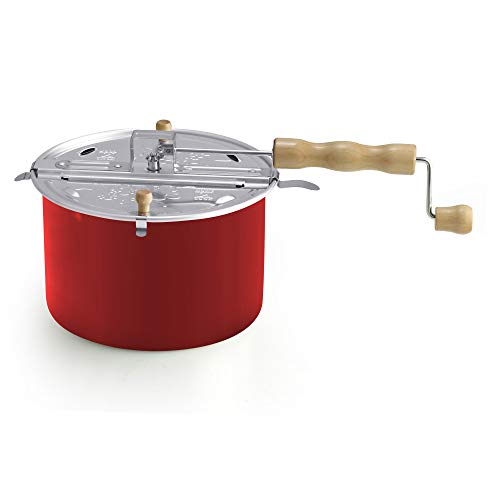 Cook N Home 02699 6-Quart Aluminum Stovetop Popcorn Popper, Red