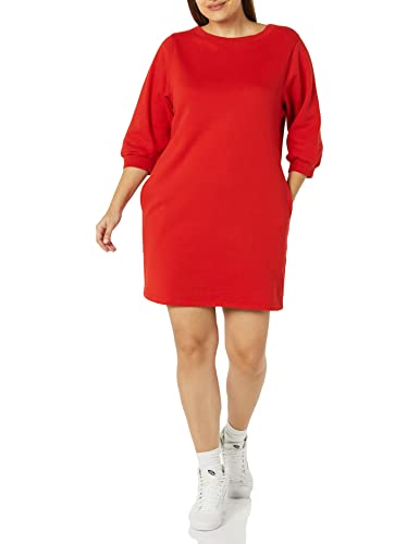 Women's French Terry Blouson Sleeve Crewneck Sweatshirt Dress (Available in Plus Size