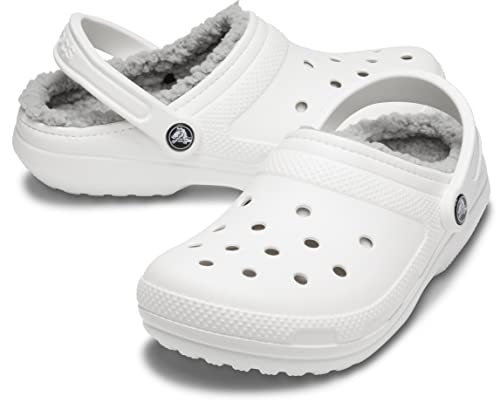 Crocs Unisex Men's and Women's Classic Lined Clog | Fuzzy Slippers, White/Light Grey